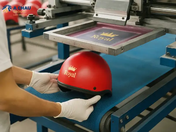 Mũ bảo hiểm in logo giá tận xưởng 2025 5 In logo chuyển nhiệt lên nón bảo hiểm