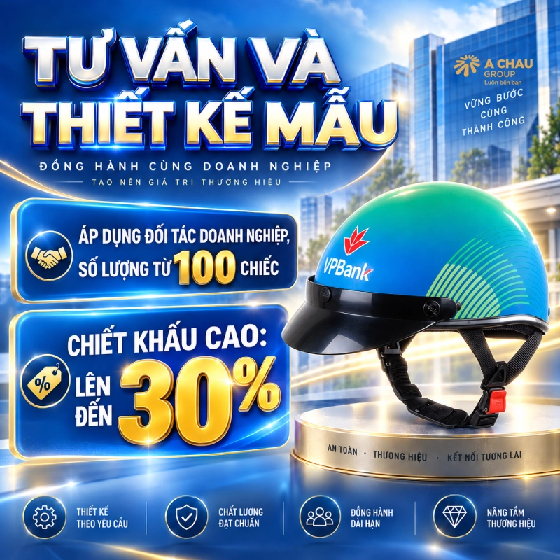 Mũ bảo hiểm in logo theo yêu cầu, giá tốt cho doanh nghiệp 1 Giảm đến 30% khi đặt nón bảo hiểm in logo số lượng lớn tại Á Châu Group