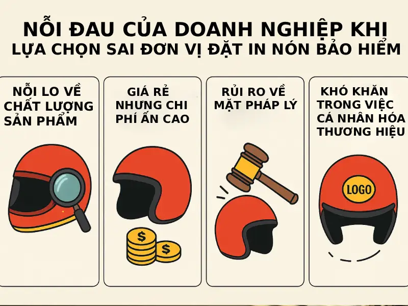 Nhận in nón bảo hiểm giá sỉ chất lượng cao cho doanh nghiệp 1 Nỗi đau của doanh nghiệp khi lựa chọn sai đơn vị nhận in nón bảo hiểm giá sỉ