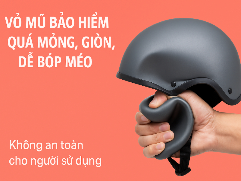 Hướng dẫn cách nhận biết mũ bảo hiểm không đạt chuẩn 2 Mũ bảo hiểm không đạt chuẩn khi vỏ mũ giòn dễ bóp méo