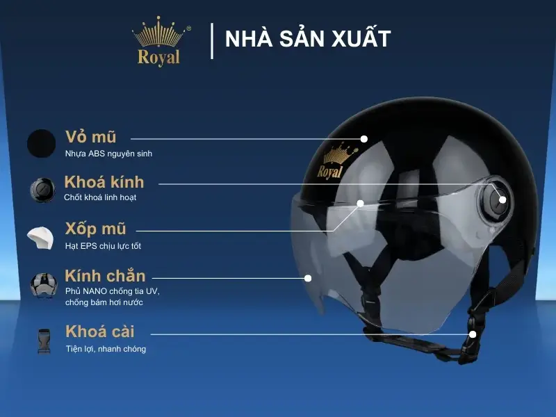 17 nón bảo hiểm có kính tốt và đáng mua nhất hiện nay 3 Nón bảo hiểm có kính Royal M162K