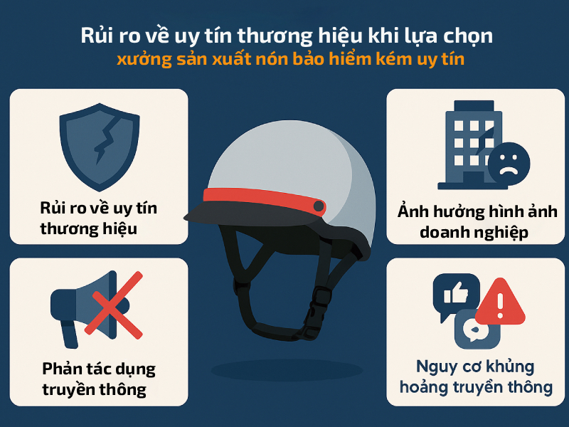 5 rủi ro đặt hàng tại xưởng sản xuất mũ bảo hiểm kém uy tín 4 Rủi ro về uy tín thương hiệu khi lựa chọn xưởng sản xuất mũ bảo hiểm kém uy tín