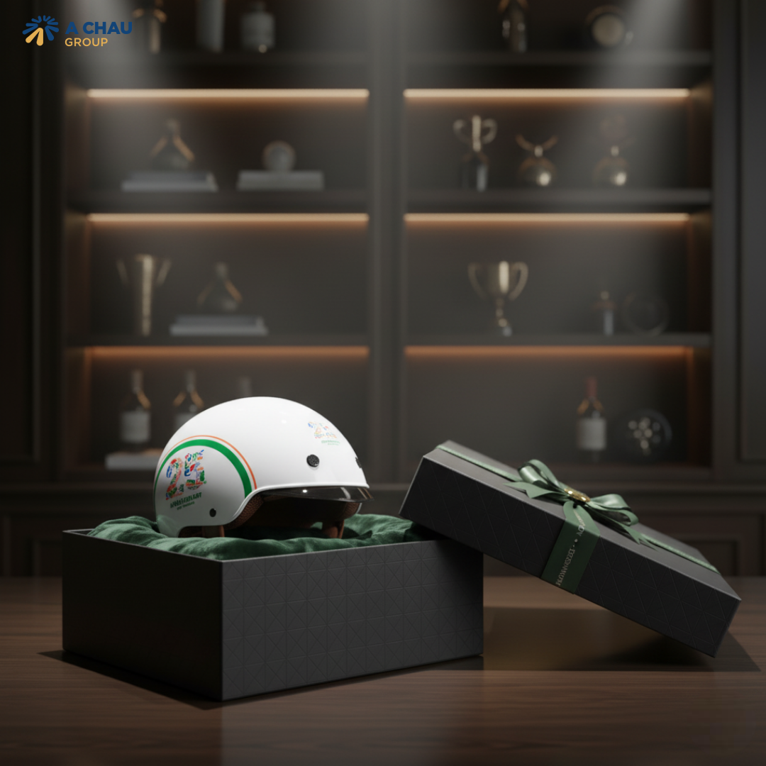 Top 7 lý do chọn mũ bảo hiểm quà tặng khách hàng cuối năm 3 Cận cảnh chiếc mũ bảo hiểm quà tặng chất lượng cao, có logo.