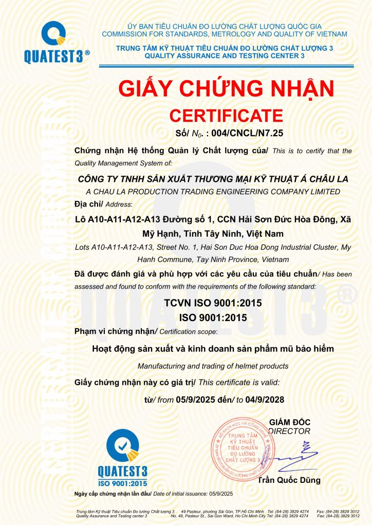 Giấy chứng nhận đạt chuẩn công ty thương mại kỹ thuật á châu