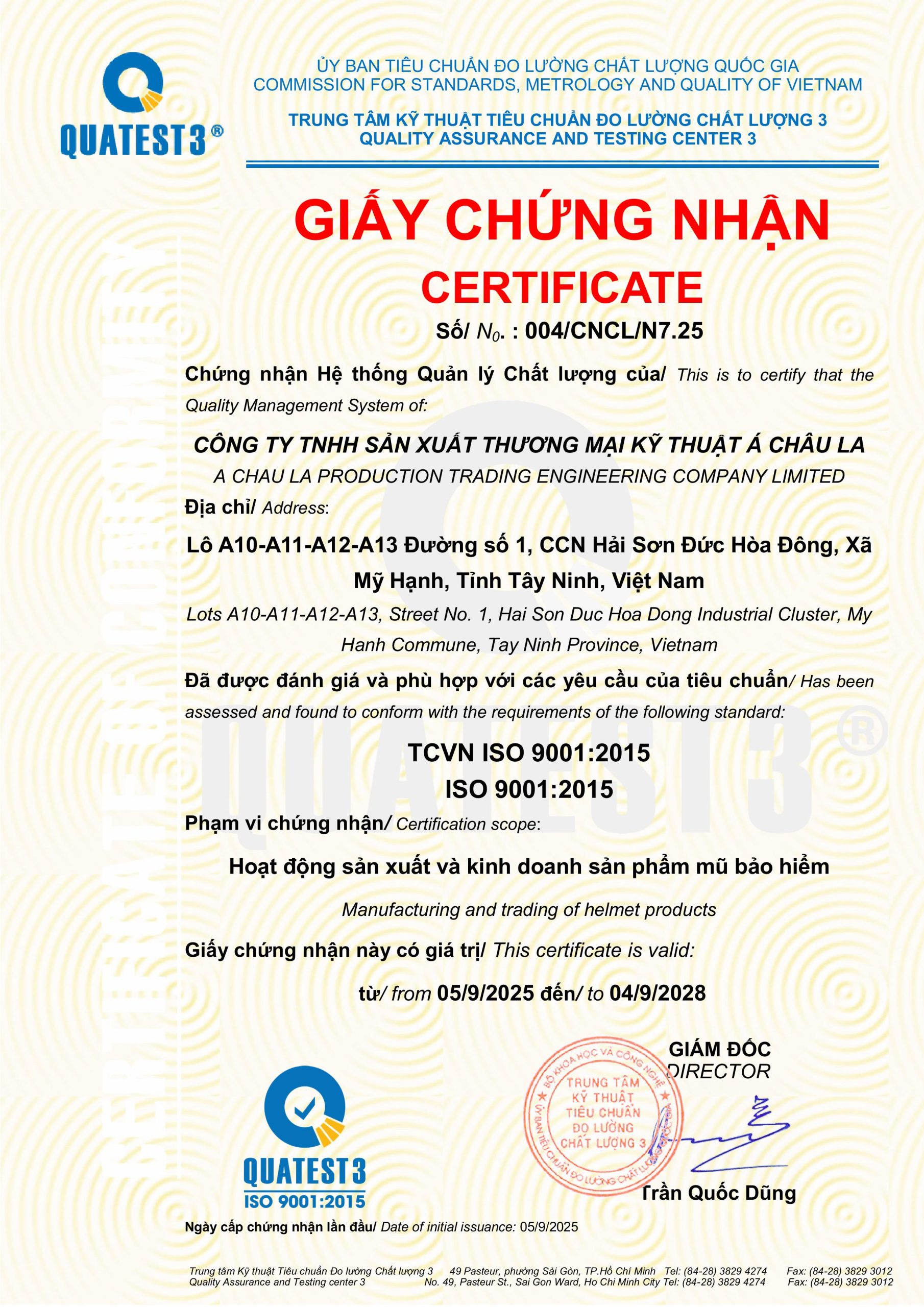 Tem mũ bảo hiểm đạt chuẩn là gì? Cách nhận biết “tem CR” 9 Giấy chứng nhận đạt chuẩn công ty thương mại kỹ thuật á châu