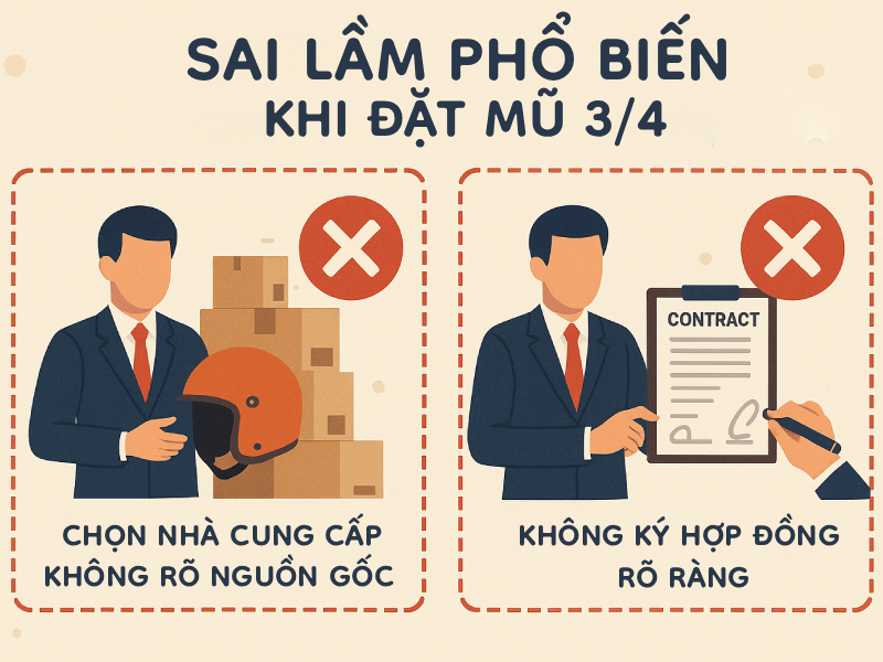 Kinh nghiệm mua nón 3/4 số lượng lớn để kinh doanh, làm quà tặng 7 Sai lầm phổ biến khi đặt mũ bảo hiểm 3/4 số lượng lớn