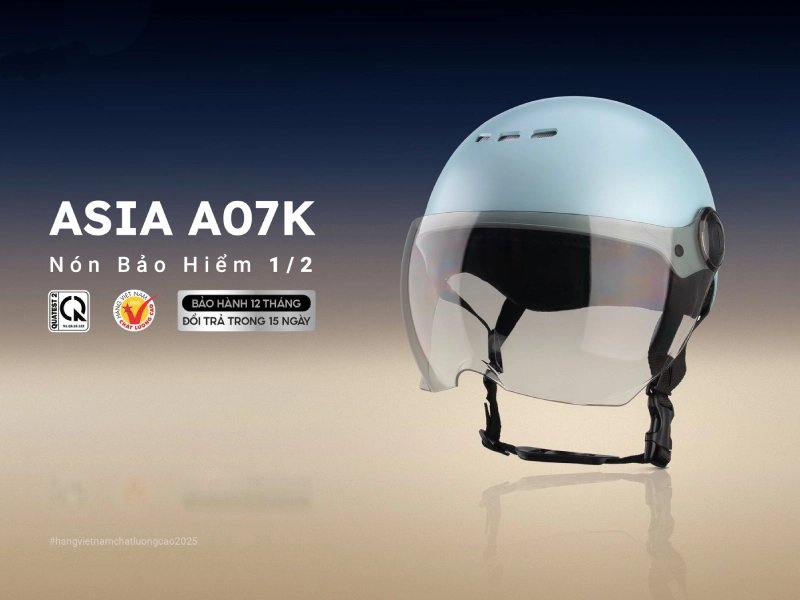 Mũ bảo hiểm nửa đầu có kính đạt chuẩn QCVN