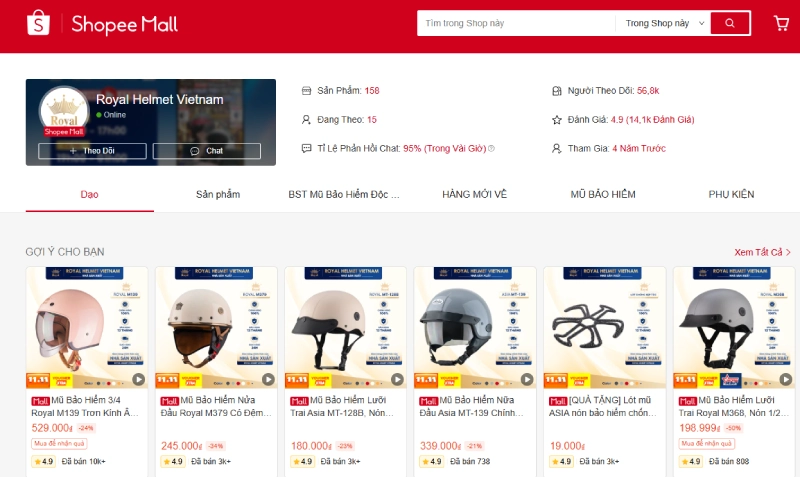 Mua nón bảo hiểm nữ cao cấp chính hãng tại sàn thương mại điện từ 