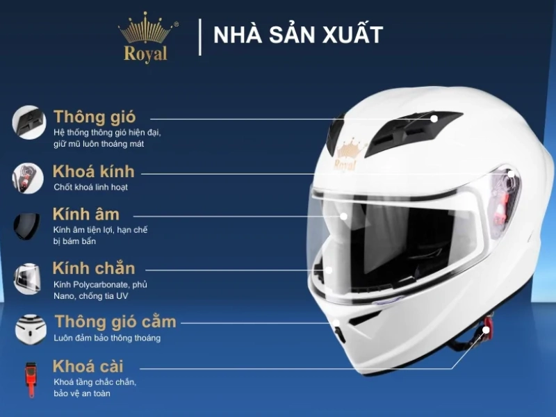 21 mẫu mũ bảo hiểm nữ đẹp nhất hiện nay 22 Mũ bảo hiểm fullface Royal M266