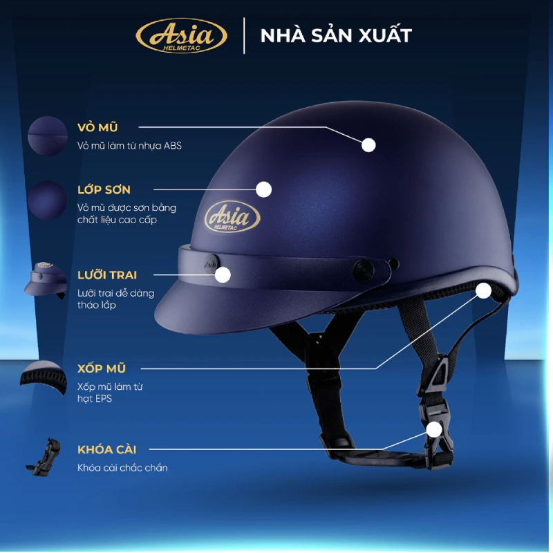 Mũ bảo hiểm lưỡi trai nào được đội, loại nào bị cấm khi đi xe máy 7 Mũ bảo hiểm lưỡi trai Asia MT-105