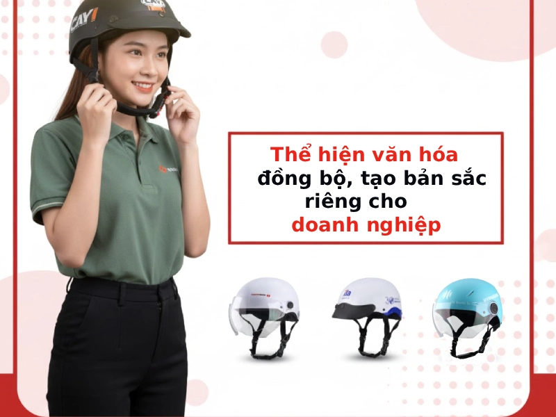 Mũ bảo hiểm quảng cáo tặng nhân viên nội bộ Thể hiện văn hóa đồng bộ, tạo bản sắc riêng cho doanh nghiệp