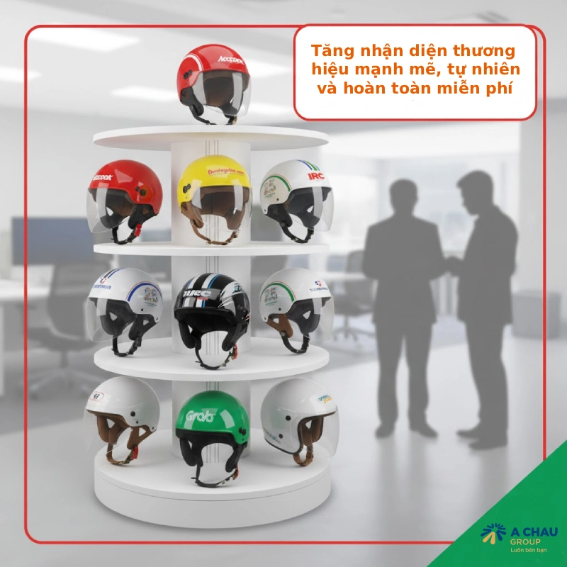 Tăng nhận diện thương hiệu mạnh mẽ, tự nhiên và hoàn toàn miễn phí nhờ mũ bảo hiểm quảng cáo tặng nhân viên nội bộ