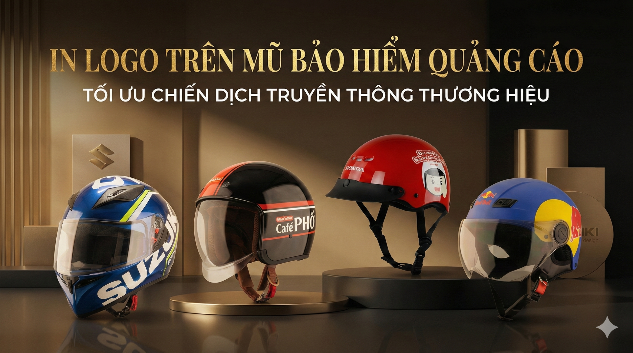 In logo trên mũ bảo hiểm quảng cáo tối ưu chiến dịch truyền thông thương hiệu