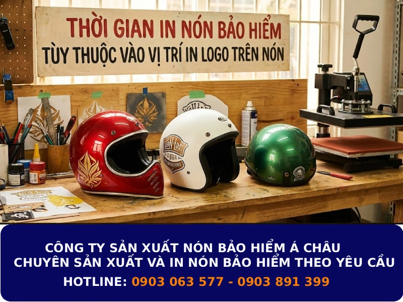 Vị trí in logo cũng tác động tới thời gian hoàn thành in nón bảo hiểm