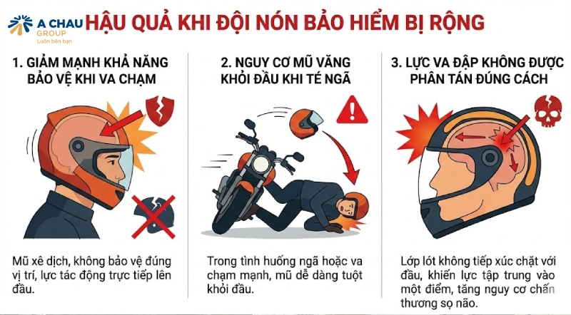 Hậu quả nón bảo hiểm bị rộng