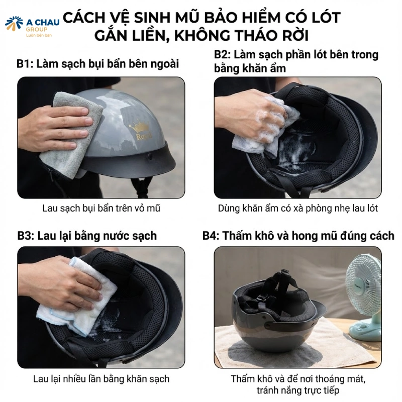 Cách vệ sinh mũ bảo hiểm đối với các dòng sản phẩm mũ phần lót gắn liền, không tháo rời