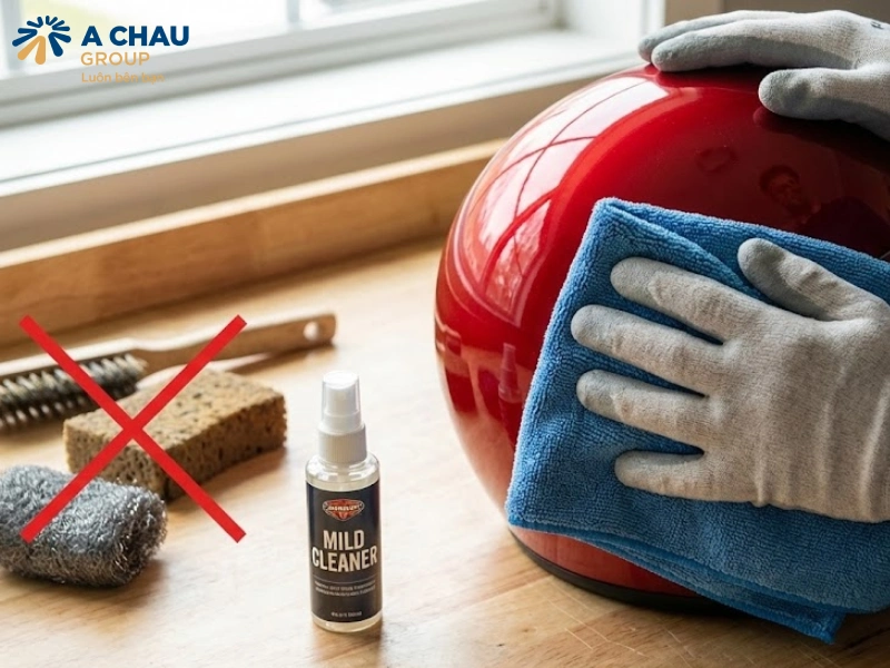 Không dùng vật dụng cứng hoặc khăn thô ráp để lau vỏ mũ bảo hiểm