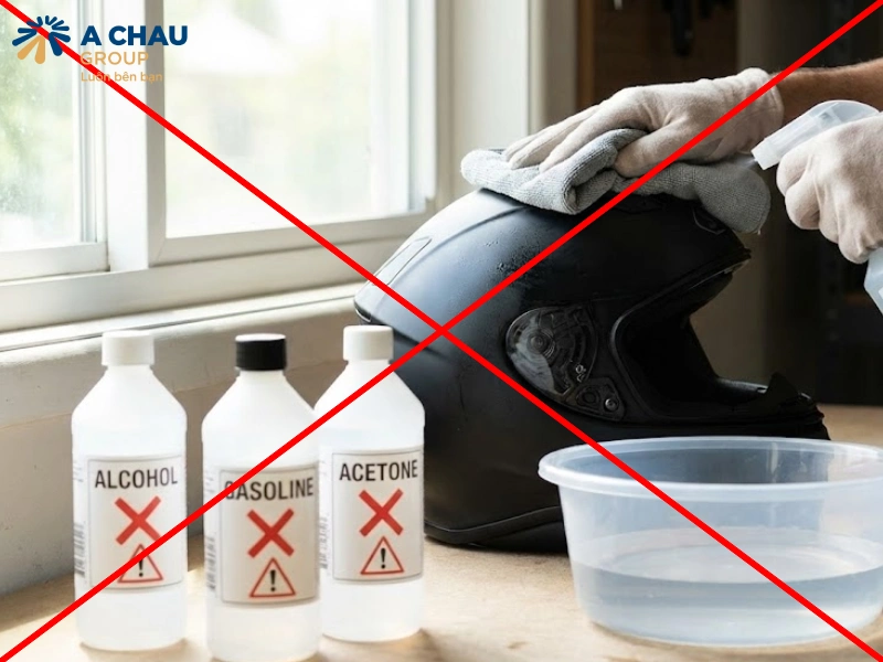 Không sử dụng hóa chất, cồn, xăng khi vệ sinh mũ bảo hiểm