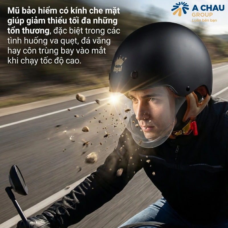 Bảo vệ toàn diện cho vùng mặt và đôi mắt khi đội mũ bảo hiểm có kính