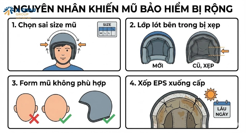Nguyên nhân mũ bảo hiểm bị rộng