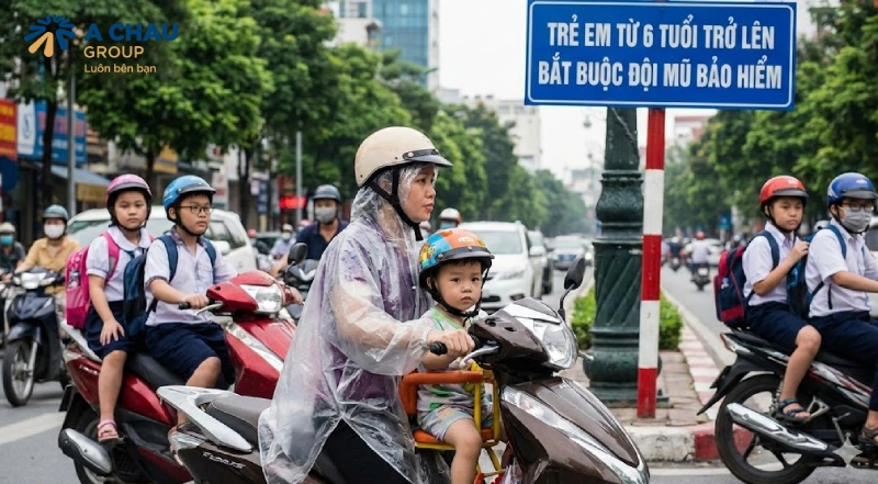 Pháp luật quy định thế nào về trẻ em đội mũ bảo hiểm?