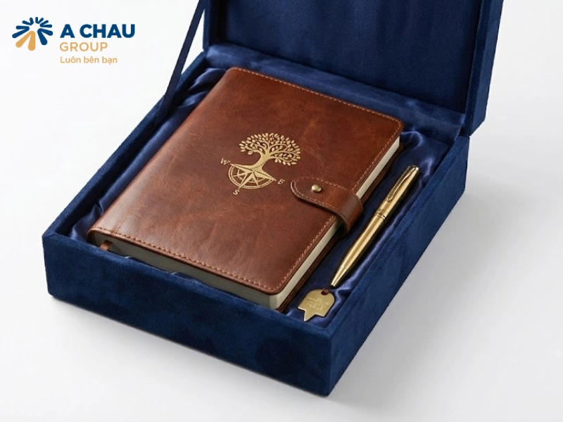 Sổ tay bìa da quà lưu niệm công ty đẹp