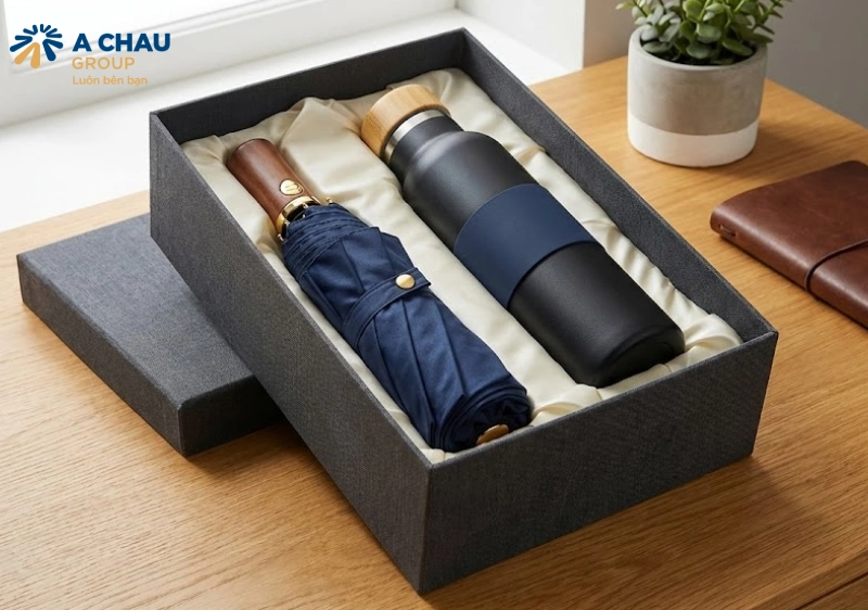 Set quà tặng dù + bình giữ nhiệt