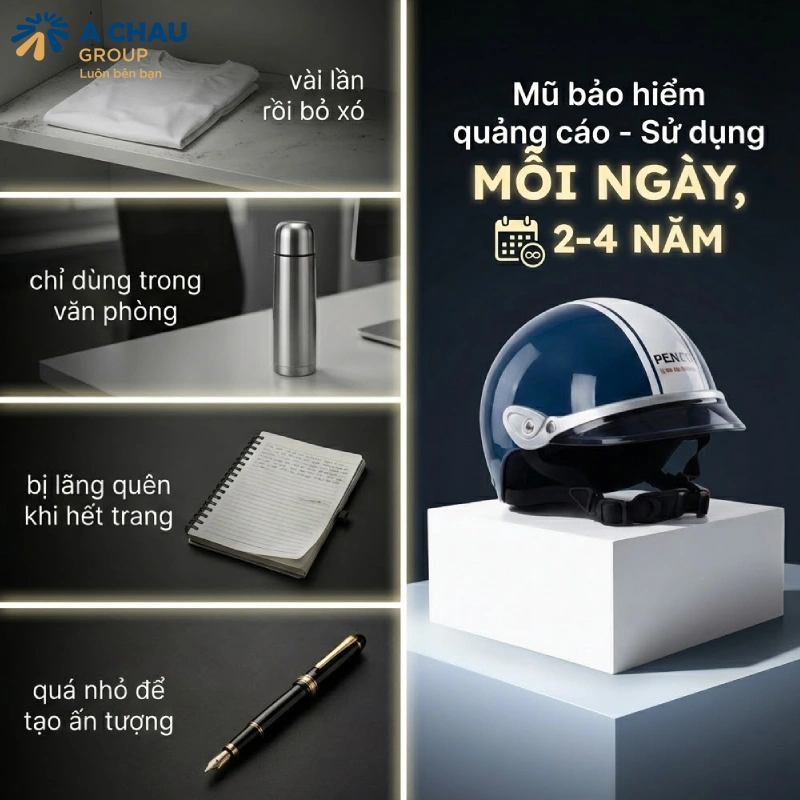 So sánh mũ bảo hiểm quảng cáo với các quà tặng khác về tần suất sử dụng