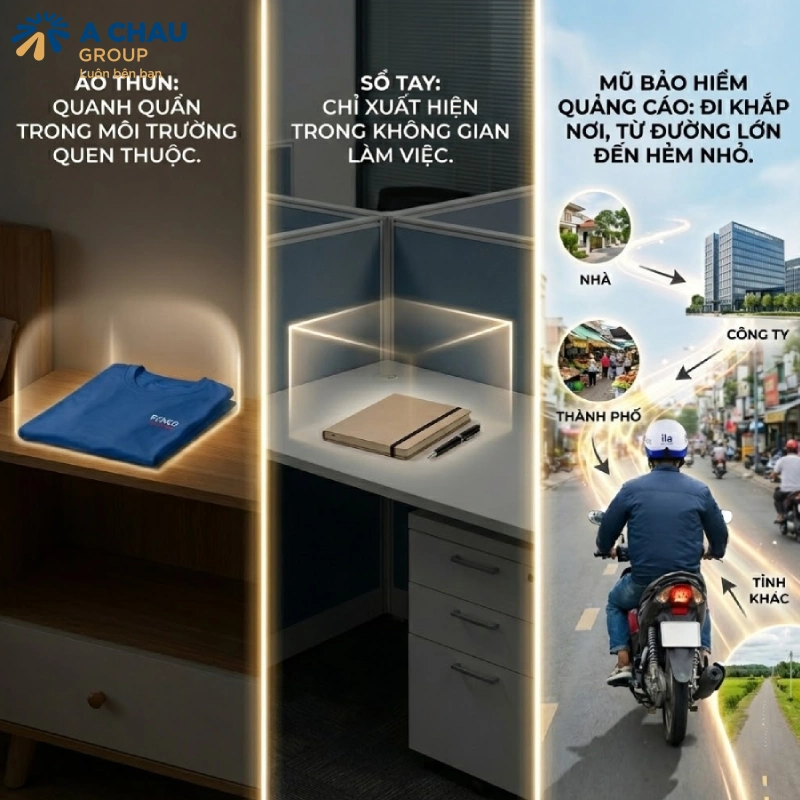 So sánh mũ bảo hiểm quảng cáo với các quà tặng khác về phạm vi tiếp cận khách hàng