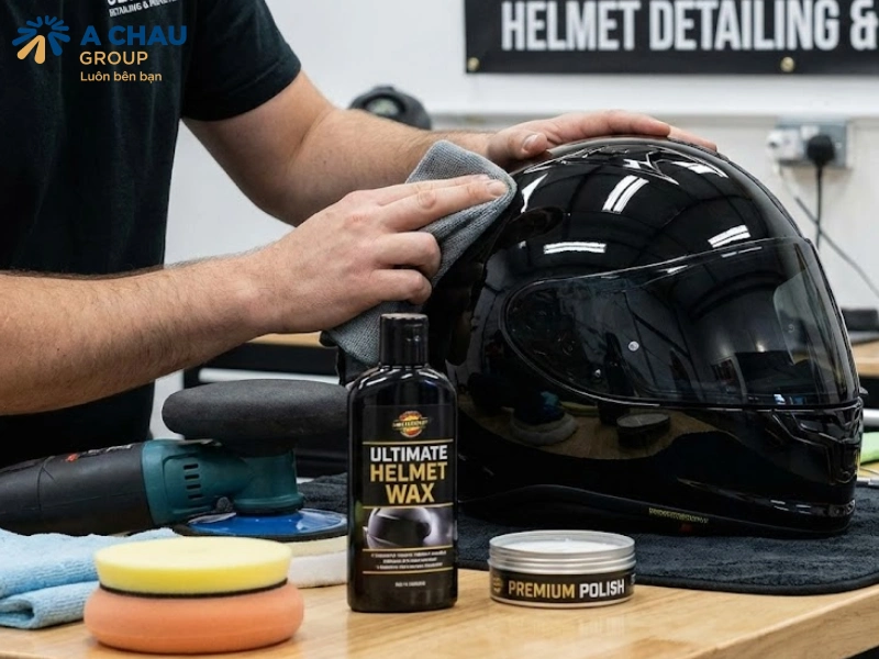 Aử dụng dung dịch chuyên nghiệp để đánh bóng mũ bảo hiểm