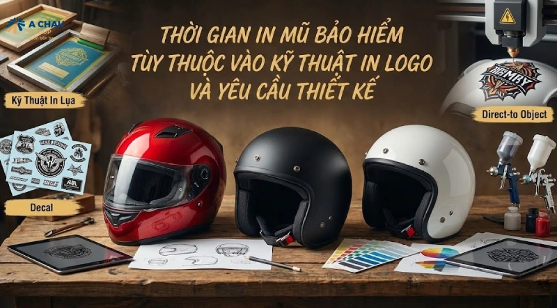Kỹ thuật in logo và yêu cầu thiết kế cũng tác động tới thời gian in mũ bảo hiểm