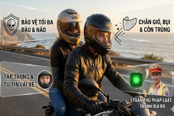 Tổng hợp lợi ích của việc đội mũ bảo hiểm khi đi xe máy