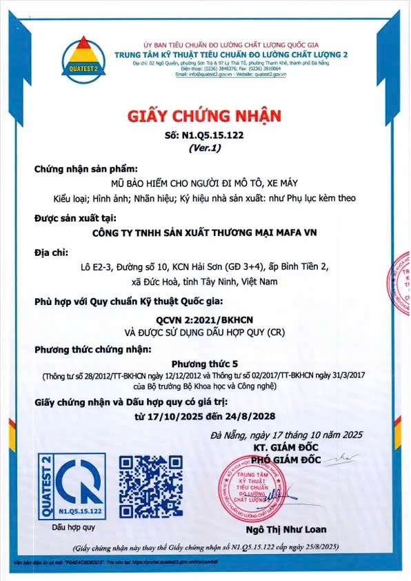 Giấy chứng nhận công ty sản xuất mafa