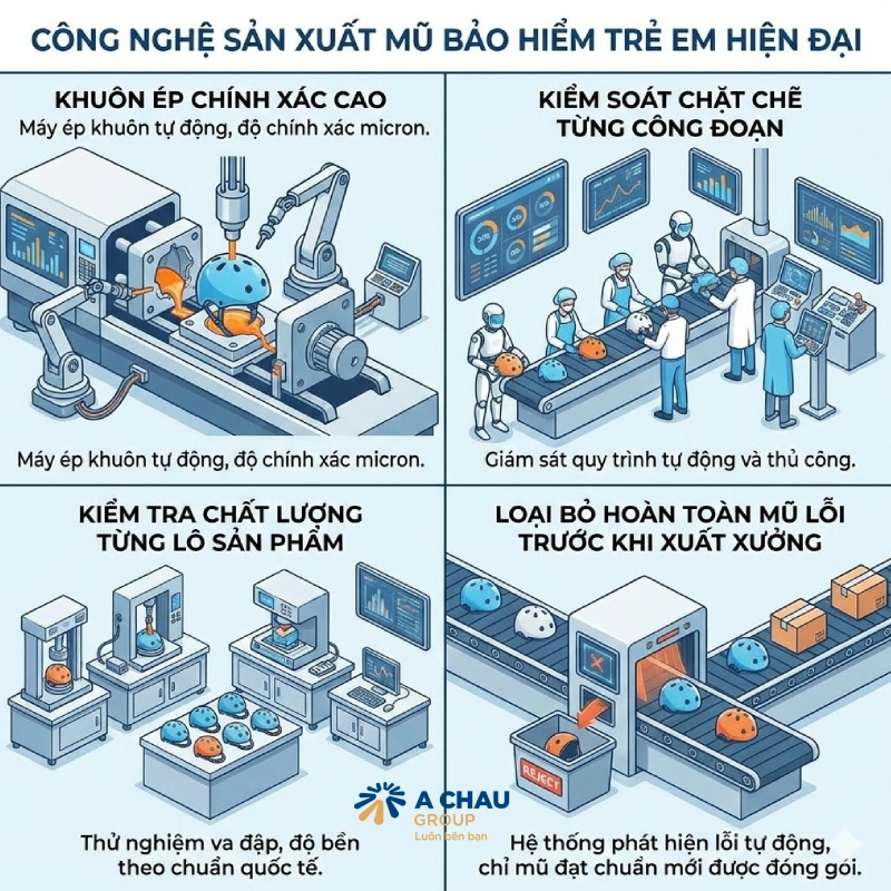 Công nghệ sản xuất mũ bảo hiểm trẻ em hiện đại