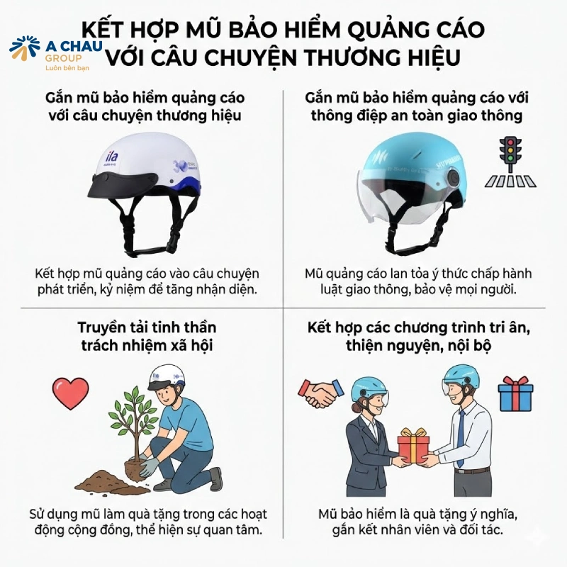 Kết hợp mũ bảo hiểm quảng cáo với câu chuyện thương hiệu