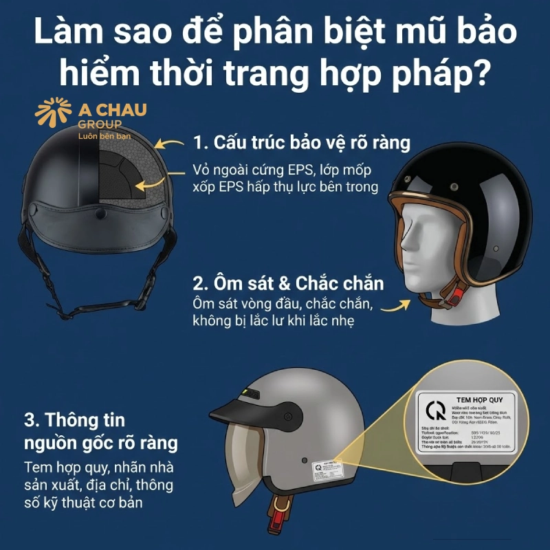Làm sao để phân biệt mũ bảo hiểm thời trang hợp pháp?