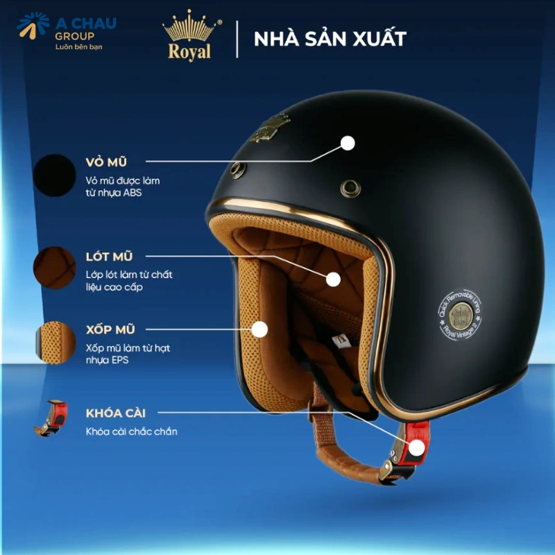 Mũ bảo hiểm 3/4 không kính Royal M20C