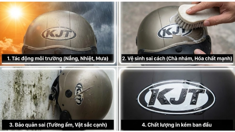 Các nguyên nhân khiến logo trên nón bảo hiểm bị bong tróc