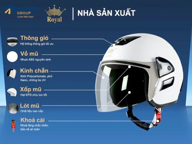 Mũ bảo hiểm 3/4 Royal M01