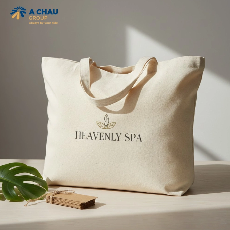 Túi vải canvas hoặc túi mỹ phẩm in logo spa là món tặng quà khai trương spa