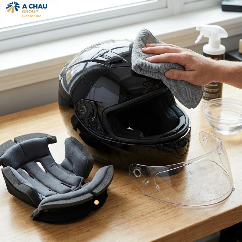 Vệ sinh vỏ nón và kính