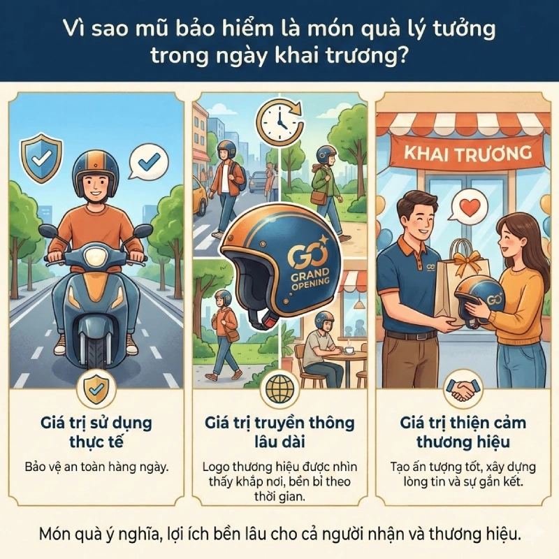 Vì sao nên tặng mũ bảo hiểm quảng cáo dịp khai trương?