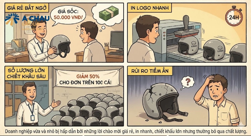 Vì sao nhiều doanh nghiệp vẫn chọn mũ bảo hiểm quảng cáo giá rẻ, không rõ nguồn gốc?