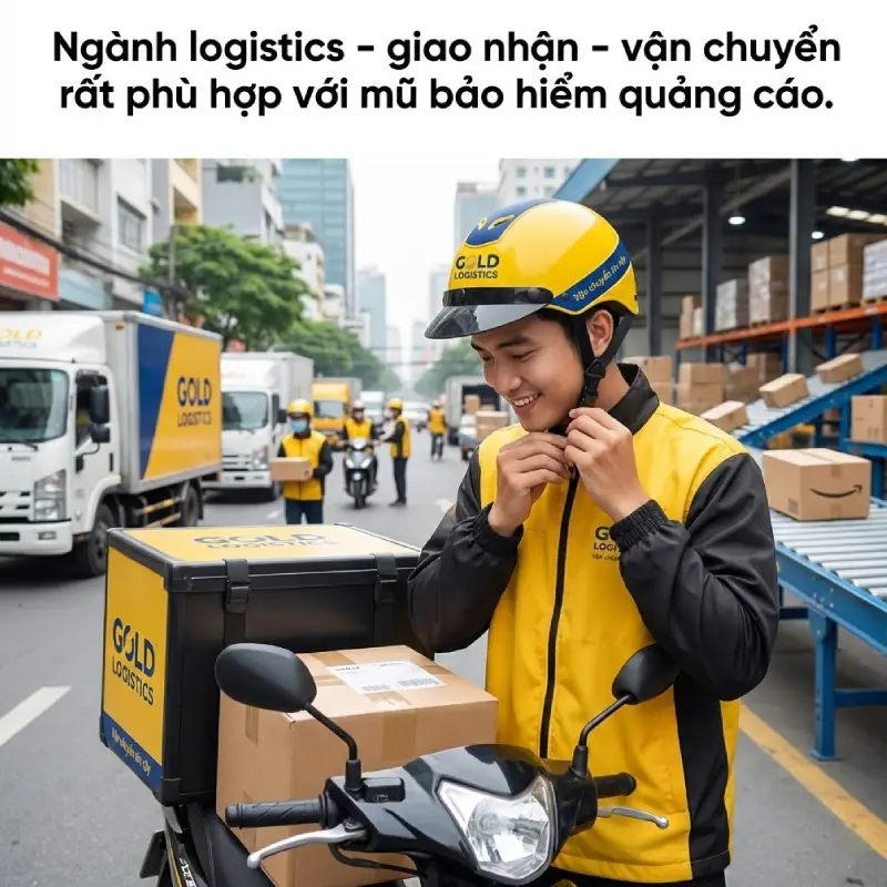 Những ngành nghề phù hợp nhất với mũ bảo hiểm quảng cáo 5 Ngành nghề phù hợp nhất với mũ bảo hiểm quảng cáo có Ngành logistics – giao nhận – vận chuyển
