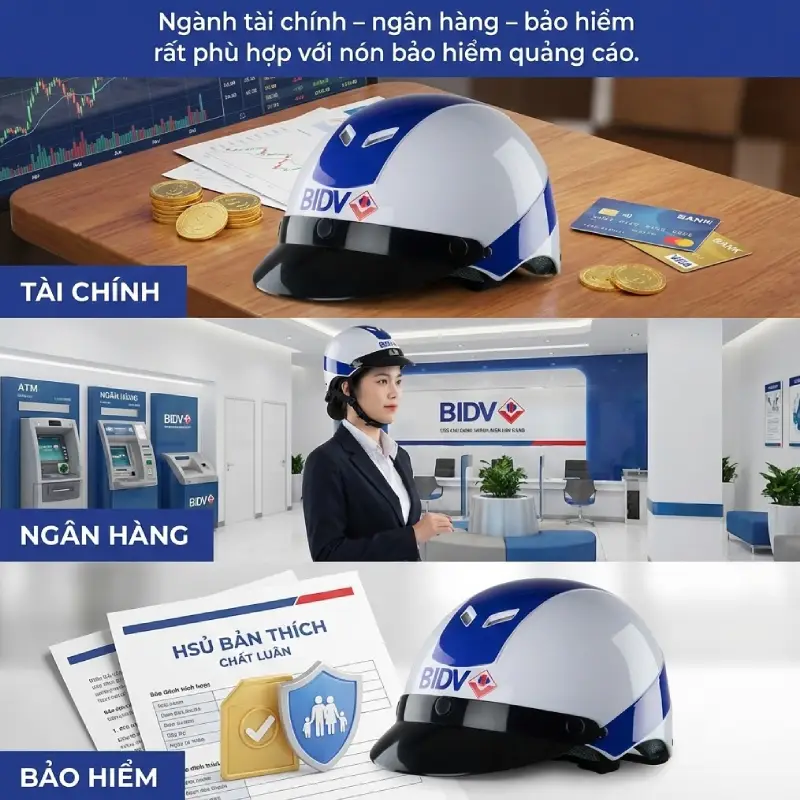 Những ngành nghề phù hợp nhất với mũ bảo hiểm quảng cáo 2 Ngành nghề phù hợp nhất với mũ bảo hiểm quảng cáo có tài chính, ngân hàng, bảo hiểm