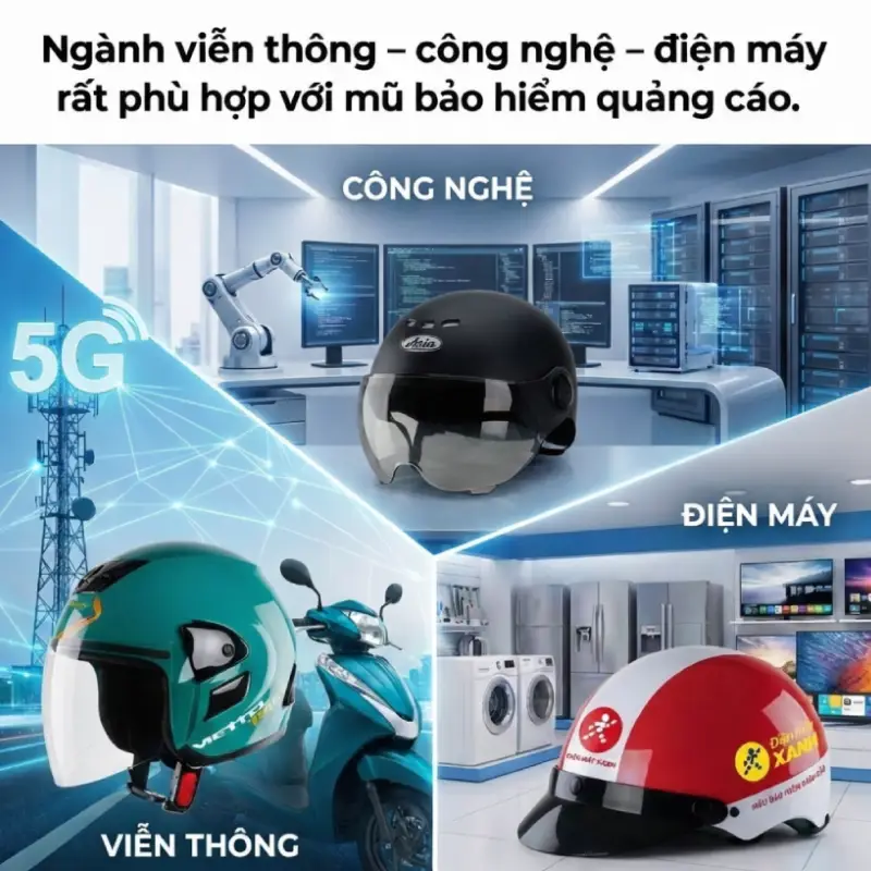Những ngành nghề phù hợp nhất với mũ bảo hiểm quảng cáo 4 Ngành nghề phù hợp nhất với mũ bảo hiểm quảng cáo có Ngành viễn thông – công nghệ – điện máy