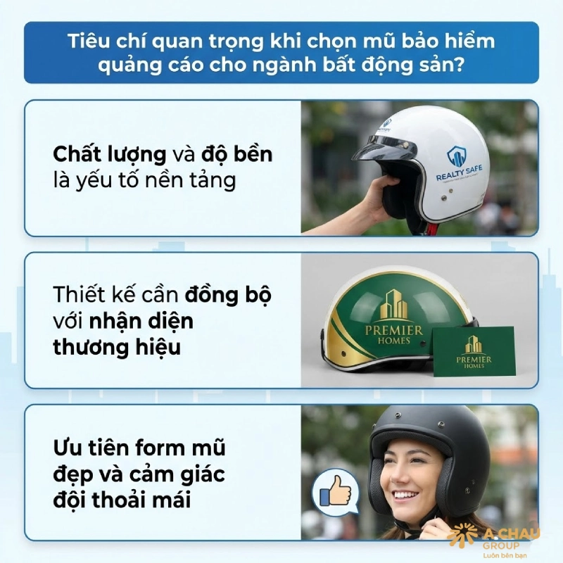 Tiêu chí quan trọng khi chọn mũ bảo hiểm quảng cáo ngành bất động sản?