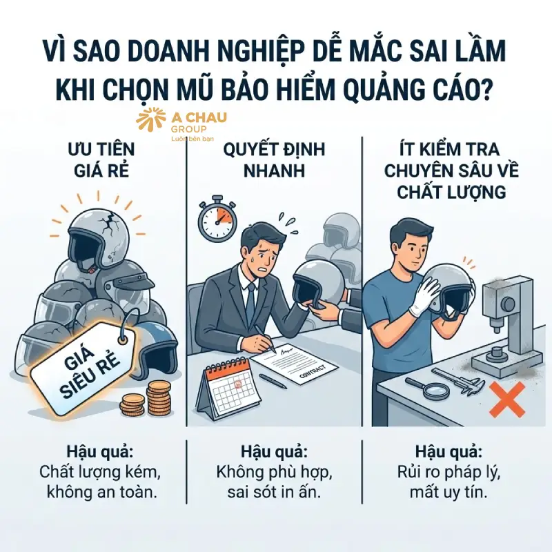 Những sai lầm khi chọn mũ bảo hiểm quảng cáo và cách tránh 1 Vì sao doanh nghiệp dễ mắc sai lầm khi chọn mũ bảo hiểm quảng cáo?