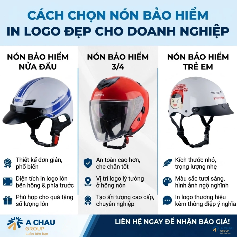 Cách chọn nón bảo hiểm in logo đẹp cho doanh nghiệp theo kiểu dáng