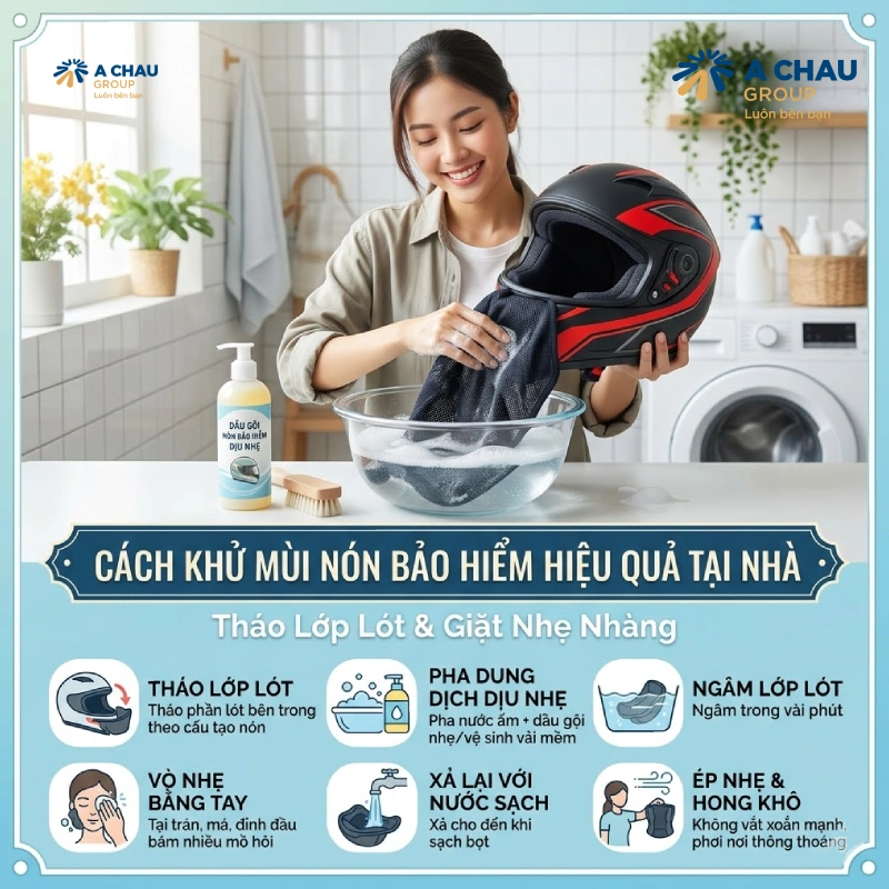 Hướng dẫn 9 cách khử mùi nón bảo hiểm hiệu quả tại nhà 4 Cách khử mùi nón bảo hiểm bằng Tháo lớp lót và giặt bằng nước ấm pha dung dịch dịu nhẹ